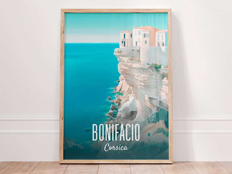 Vintage Bonifacio Poster, Minimalist Wall Art, Corsica Travel Art ...
