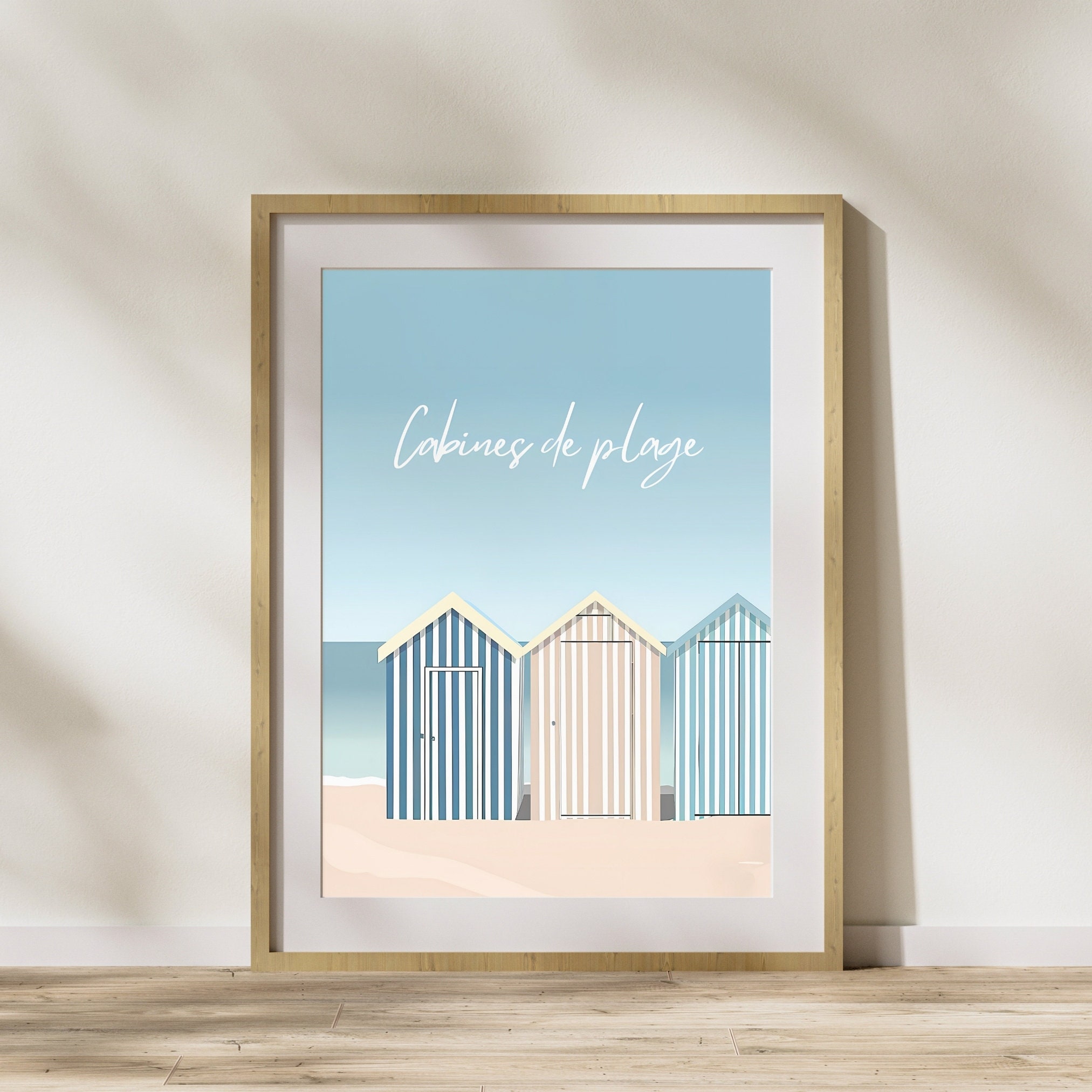 Beachy Wall Art - Holiday Decor Coastal Gifts - French Poster Beach Cabins  - \, image size:2025x2025