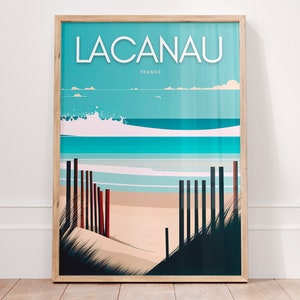 Cartel de la playa de LACANAU / Impresión de Lacanau / Arte de la pared playera / Cartel de viaje de Francia
