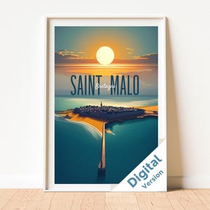 Póster de Saint-Malo, arte mural de Bretaña, decoración costera francesa, impresión de viaje vintage, decoración náutica para el hogar, regalo para los amantes de Francia - Digital