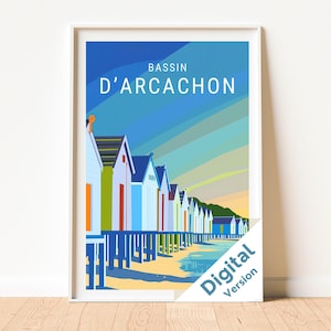 BASSIN D&#39;ARCACHON Poster, France Wall Art, City Prints, French Gift, Arcachon Vintage Travel Poster, Cap Ferret, Coastal Wall Art - Digital