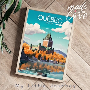 QUEBEC Print | Illustration Vintage Québec City Wall Art | Canada Travel Poster Montréal Souvenir | Canadian Gift for him | Boho Home Decor