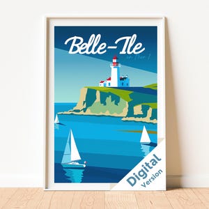 BELLE ILE Poster, Belle-Île-en-Mer Wall-Art, France Travel Poster, Bretagne Lightouse Print, French Gift - Printable Wall Art