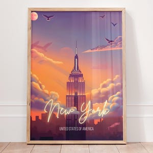 Póster de la ciudad de Nueva York, arte del Empire State Building, decoración de pared con el horizonte de la ciudad de Nueva York, impresión de paisaje urbano al atardecer, póster de viaje de Nueva York, regalo para amantes de la ciudad
