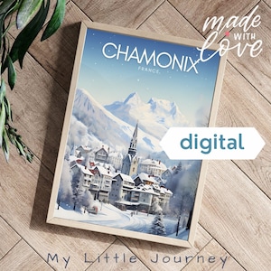 CHAMONIX Mont Blanc Poster, Mountain wall art, Vintage Ski Poster, Winter landscape, France Travel Poster, French Alps - Printable wall art