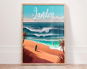 LES LANDES Poster, Surf Poster, Hossegor france surf travel poster, Surf Wall Art, French Poster, Beachy wall art
