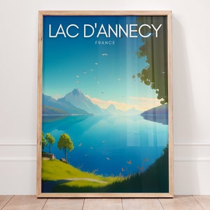 Cartel del lago de ANNECY - Arte de la pared Impresión del lago de Annecy - Regalo de decoración del hogar de los Alpes franceses Cartel de viaje de Francia