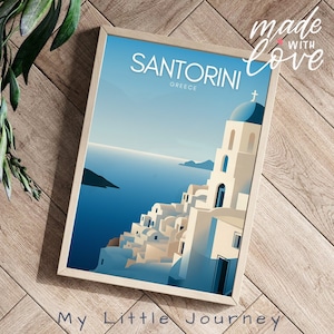 SANTORINI Poster - Greece wall art, City Prints, White & Blue Minimalist wall art, holiday decor - Couple gift