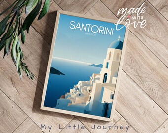 SANTORINI Poster - Greece wall art, City Prints, White & Blue Minimalist wall art, holiday decor - Couple gift