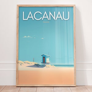 Cartel de la playa de LACANAU, arte de la pared playera, impresión de Lacanau, cartel de viaje de Francia