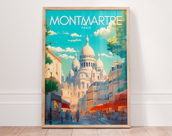 MONTMARTRE Poster | Paris Montmartre Vintage Travel Print | Sacré Coeur Art Print | Parisian Decor | Paris Love Gift - Wall Hanging