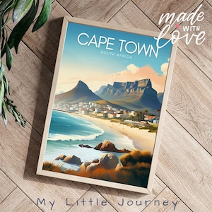 CAPE TOWN Print, Travel Poster South Africa, African Wall Art, Table Mountain National Park, South African Gifts, Coastal Home Decor