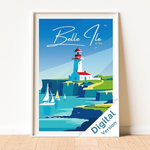 Pôster BELLE ILE, arte de parede Belle-Île-en-Mer, pôster de viagens da França, Bretagne Lightouse - arte de parede para impressão