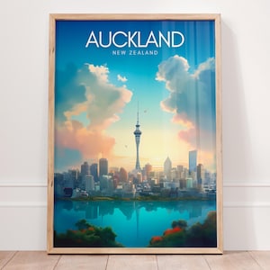 Affiche Auckland Nouvelle-Zélande, Illustration Ville, Décoration Murale Voyage, Cadeau Original Kiwi, Poster Paysage Vacances