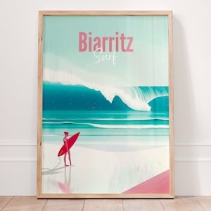 Affiche Biarritz, Affiche surf vintage, Poster Biarritz Plage Minimaliste, Pays Basque
