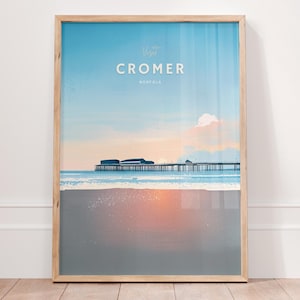 Cromer Norfolk Travel Poster, Vintage Seaside Art Print, Coastal Wall Decor, England Beach Illustration, Perfect Gift for UK Travelers