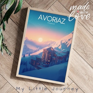 AVORIAZ Poster | Ski Resort Avoriaz Travel Print | French Alps Wall Art | Snow Mountains Decor | France Travel Poster - Premium Illustration