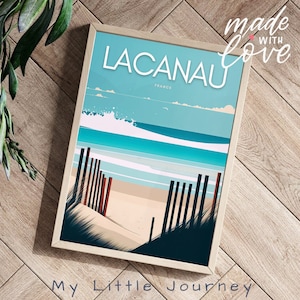 Póster de playa de LACANAU / Impresión de arte mural de Lacanau / Impresión de viaje a Francia / Póster de viaje a Francia / Impresión física