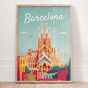 BARCELONA Print, Travel Poster Barcelona, Spain Wall Art Espana Sagrada Familia, Wedding Gift