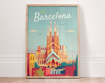 BARCELONA Print, Travel Poster Barcelona, Spain Wall Art Espana Sagrada Familia, Wedding Gift