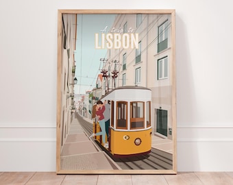 Lisbon Poster – Alfama & Tram 28, Vintage Portugal Travel Print, Lisbon Wall Art
