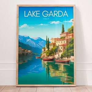 Toile Art Lac de Garde Italie Vintage Voyage Affiche