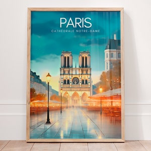 NOTRE DAME de PARIS Druck | Paris Vintage Reiseplakat | Kathedrale Paris Kunstdruck Frankreich | Pariser Dekor | Paris Liebe Geschenk - Wandbehang