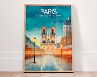 NOTRE DAME de PARIS Print | Paris Vintage Travel Poster | Cathedral Paris Art Print France | Parisian Decor | Paris Love Gift - Wall Hanging