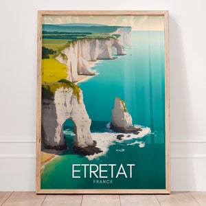 Póster de Étretat / Arte mural de Étretat, impresión de viaje a Normandía / Regalo francés, decoración costera minimalista