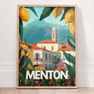 Vintage Menton Poster, Côte d&#39;Azur Travel Print, Mediterranean Wall Art, Provence Decor, Retro French Riviera Poster, Gift for Travelers