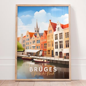 Bruges Travel Poster, Belgium City Wall Art, Vintage European Cityscape, Canal View Print, Belgian Souvenir, Perfect Gift