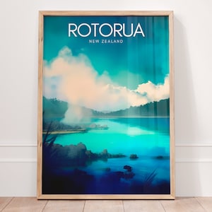 ROTORUA Print New Zealand Art Maori Wallart, Minimalist city prints, Colorful national park poster, extra large wall art kiwi gift for him
