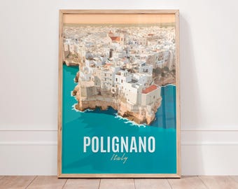 Polignano a Mare Poster – Puglia Italy Coastal Print, Vintage Seaside Wall Art