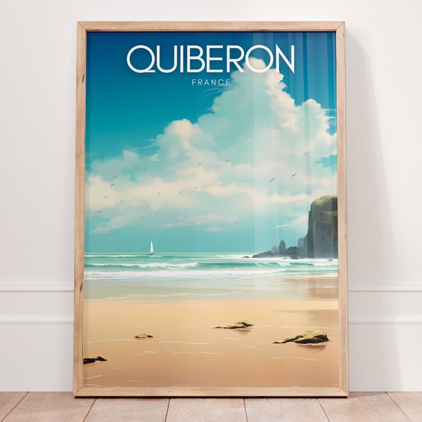 Affiche QUIBERON Plage Poster Bretagne | Décoration Bord de Mer Illustration Ville France Cadeau Breton Souvenir Vacances