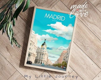 MADRID Travel Poster, Spain Wall Art, Madrid City Art Print, Spanish Posters, Travel Gift for dad, Skyline Home Decor
