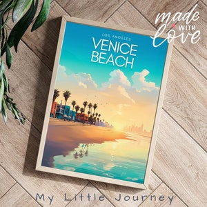 VENICE BEACH Print | Los Angeles Poster California Souvenirs | USA Vintage City Wall Art Minimalist | Gift for Him | Coastal Home Decor
