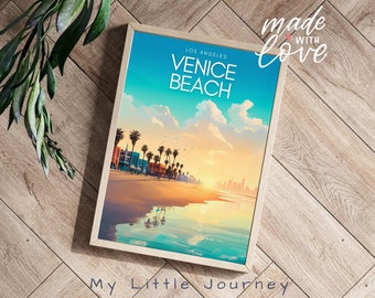 VENETI STRAND-afdruk | Los Angeles-poster Californië souvenirs | Vintage stadsmuurkunst VS, minimalistisch | Cadeau voor hem | Woondecoraties kust