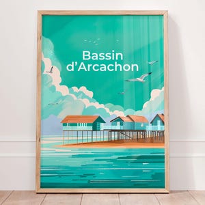 Cartel de BASSIN D'ARCACHON, Arte de la pared de Francia, Impresiones de la ciudad, Regalo francés, Cartel de viaje vintage de Arcachon, Cap Ferret, Arte de la pared costera
