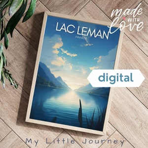 Póster del Lago Lemán / Impresión del Lago de Ginebra / Impresión de viaje a Francia / Póster de viaje a Suiza - Descarga digital
