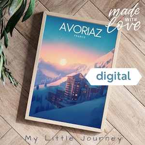AVORIAZ Poster, Vintage Ski Resort Travel Print, French Alps Wall Art Decor, France Winter Wonderland, Mountain Decor - Instant Download