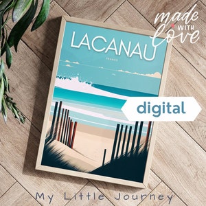 Póster de la playa de Lacanau / Impresión de arte mural de Lacanau / Impresión de viaje a Francia / Póster de viaje a Francia - Descarga digital