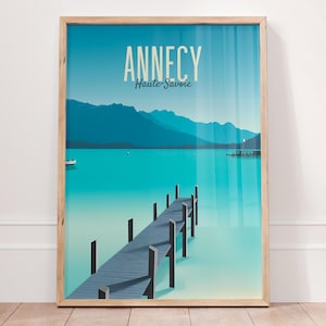Affiche Annecy France, Poster lac Annecy, Décoration murale Alpes, Art paysage Haute-Savoie, Idée cadeau voyageur, Affiche vintage lac