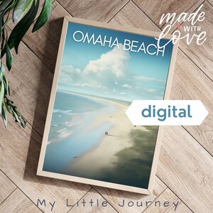 Póster de la Playa de Omaha / Arte mural de viaje a Normandía / Impresión de póster de viaje a Francia / Decoración rural francesa / Día D, 6 de junio