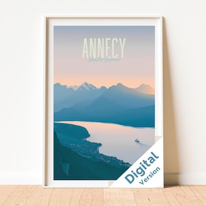 Annecy France Poster, Lake Annecy Wall Art, Alpine Travel Print, French Landscape Decor, Haute-Savoie Artwork, Gift for Travelers - Digital