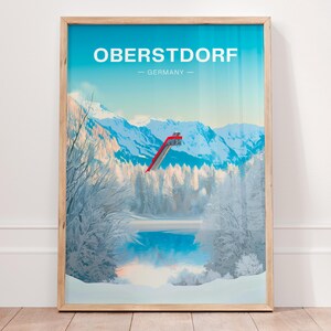 OBERSTDORF ドイツポスター、バイエルンアルプスの壁アート、アルゴイ山脈のプリント、スキーリゾートの装飾、自然とウィンタースポーツ愛好家への完璧なギフト