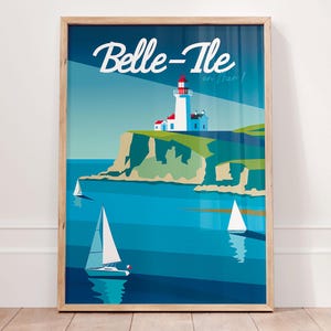 Cartel de BELLE ILE, Belle-Île-en-Mer Wall-Art, Cartel de viaje de Francia, Bretagne Lightouse Print, Regalo francés