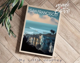 San Francisco Travel Poster, Golden Gate Bridge Art, Vintage Cityscape Print, Retro San Francisco Wall Art, California Home Decor