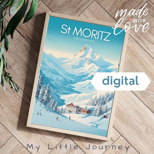 SAINT MORITZ Switzerland Poster, Mountain wall art, Vintage Ski Poster, Winter landscape, St Moritz Travel Poster - Printable wall art