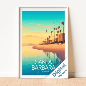 Santa Barbara California Poster, Coastal City Art, Vintage Santa Barbara Print, Travel Wall Decor, California Gifts, Beach Home Decor