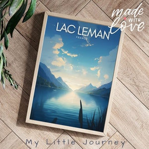 LAK LEMAN Poster | Genfer See Poster | Frankreich Reise Poster | Schweiz Poster | Physischer Druck